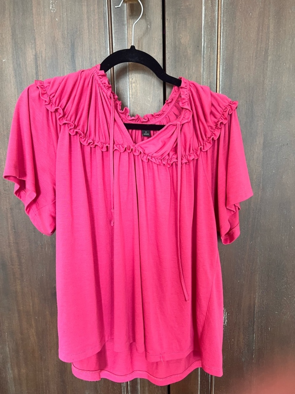 Ann Taylor Vibrant Fuchsia Ruffle Tie-Neck Blouse